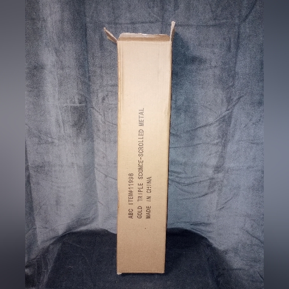 Vintage 90s 26" Vertical Gold Triple Sconce Scrolled Metal Candle Holder NWT - Picture 2 of 3